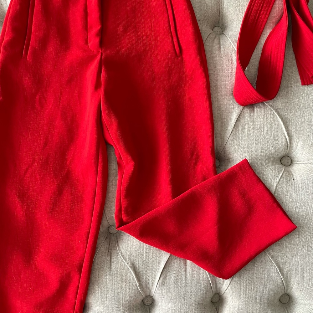 Aritzia Babaton Wildred japanese crepe tie front jallada pant - red size 00 - Picture 11 of 11
